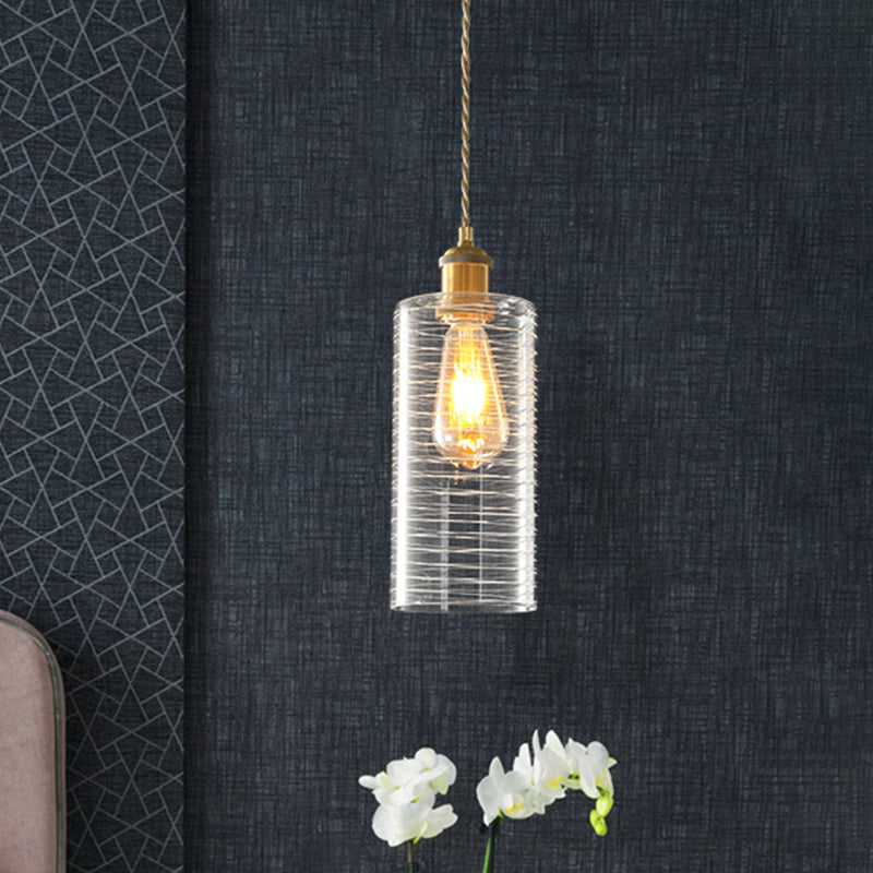 Kolonialisme kolom Down Lighting Pendant 1-Bulb Clear Glass Hangend plafondlicht in goud