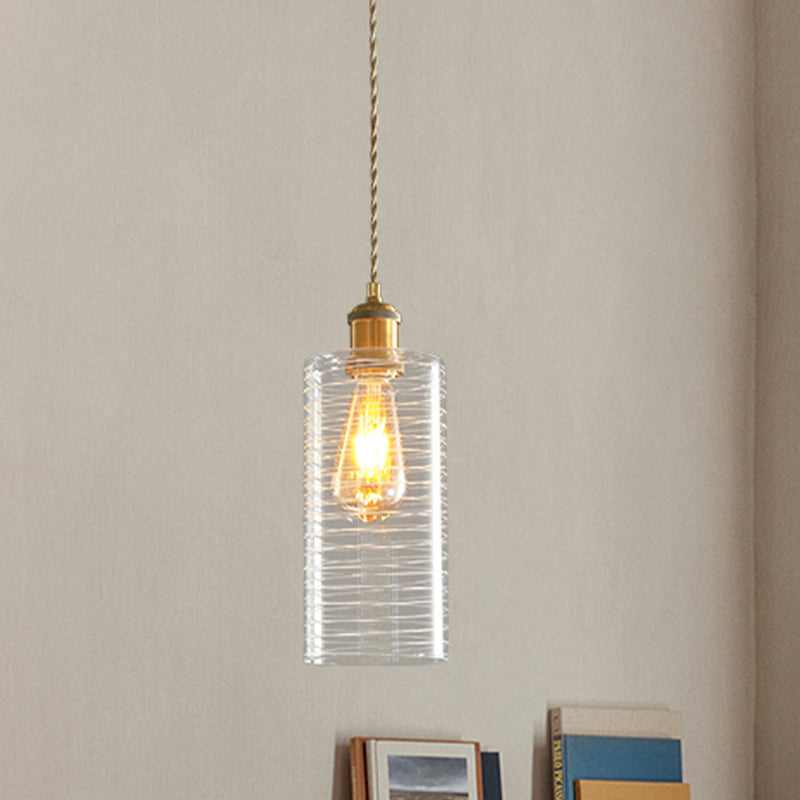 Kolonialisme kolom Down Lighting Pendant 1-Bulb Clear Glass Hangend plafondlicht in goud