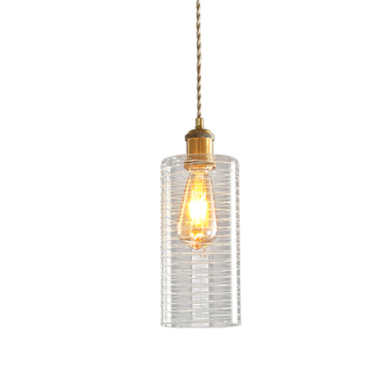 Kolonialisme kolom Down Lighting Pendant 1-Bulb Clear Glass Hangend plafondlicht in goud