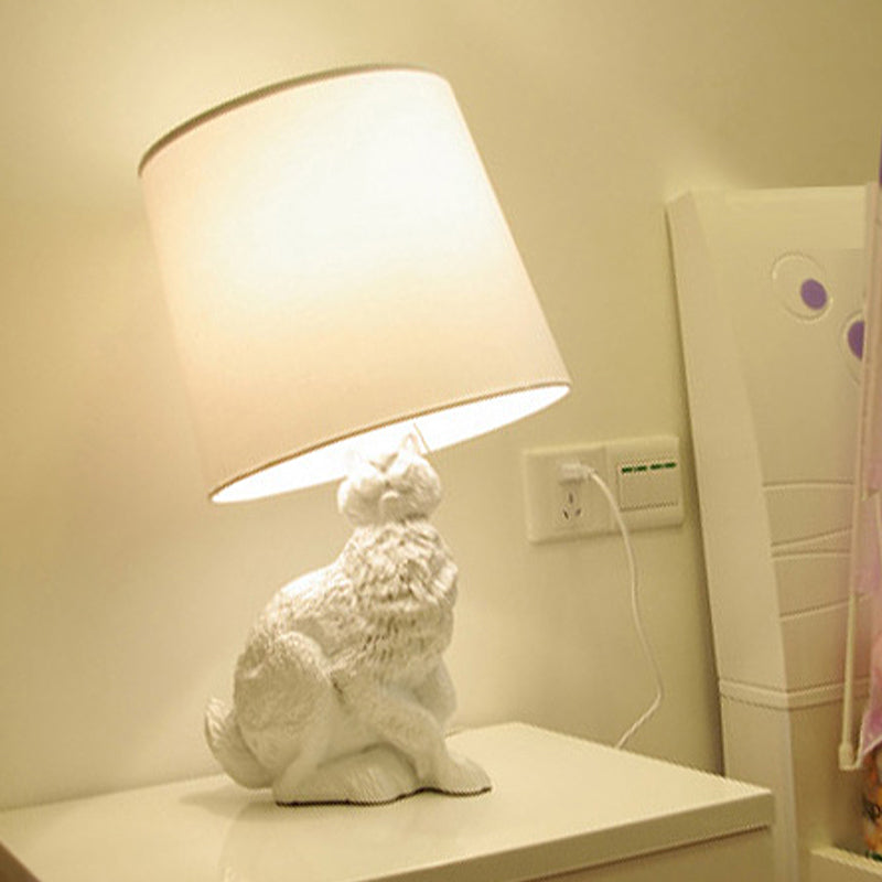 Barreau rustique Lumière de nuit 1 Bulbe Tissu de nuit Lampe de table en noir / blanc avec base de lapin en résine pour chambre à coucher
