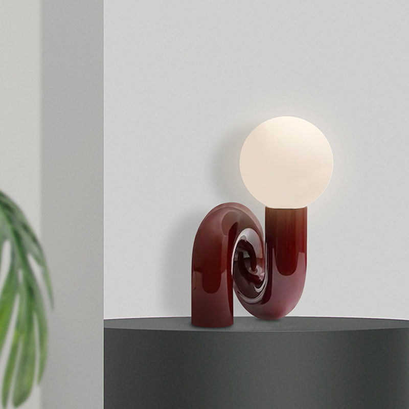 Orb Milky Glass Table Lighting Simple Novelty 1 Head Red Night Stand Light with Twisted Base