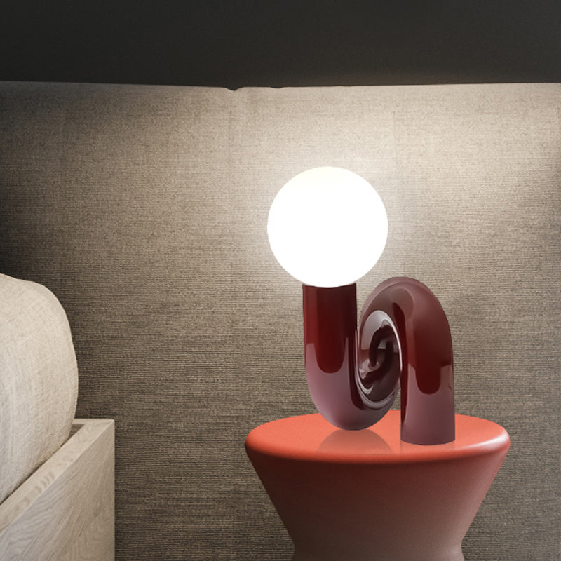 Orb Milky Glass Table Lighting Simple Novelty 1 Head Red Night Stand Light with Twisted Base