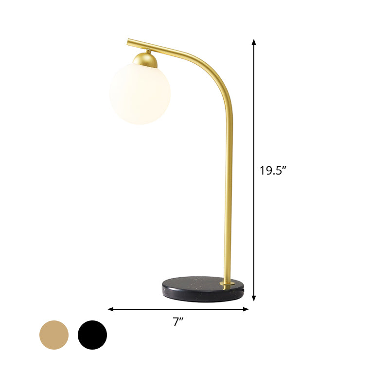 Minimalist Ball Shade Table Light Ivory Glass 1 Head Bedside Night Lam with Black/Gold Bended Stand