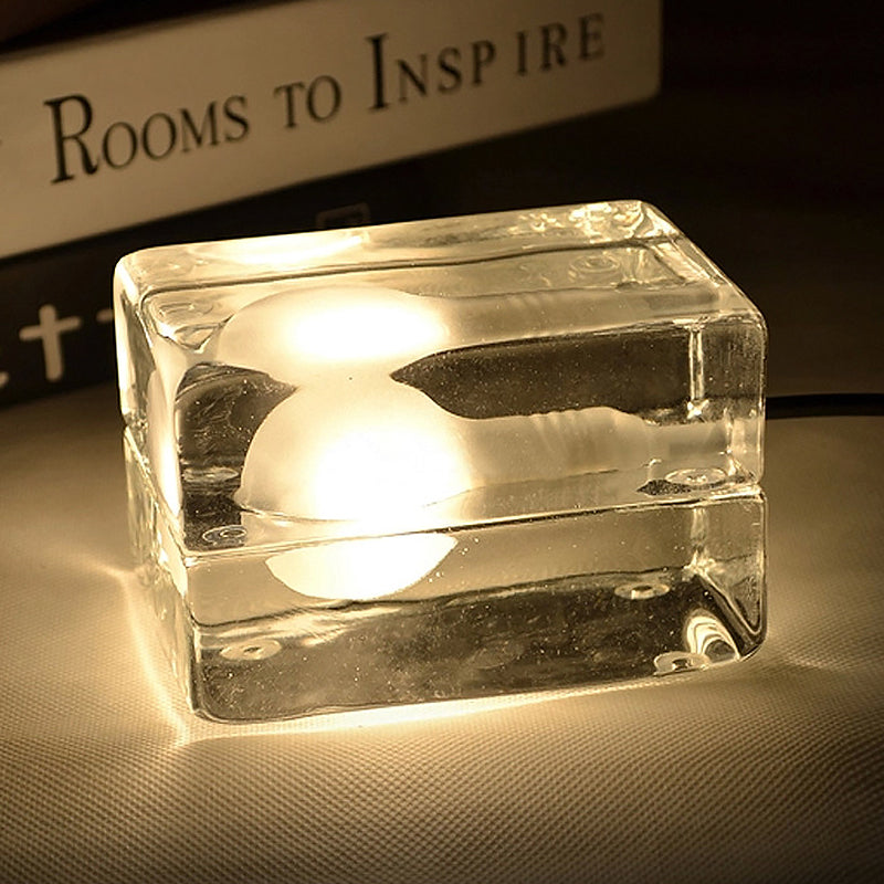 Lampada da tavolo cuboidale minimalista vetro traslucido 1 luce della camera da letto leggera illuminazione