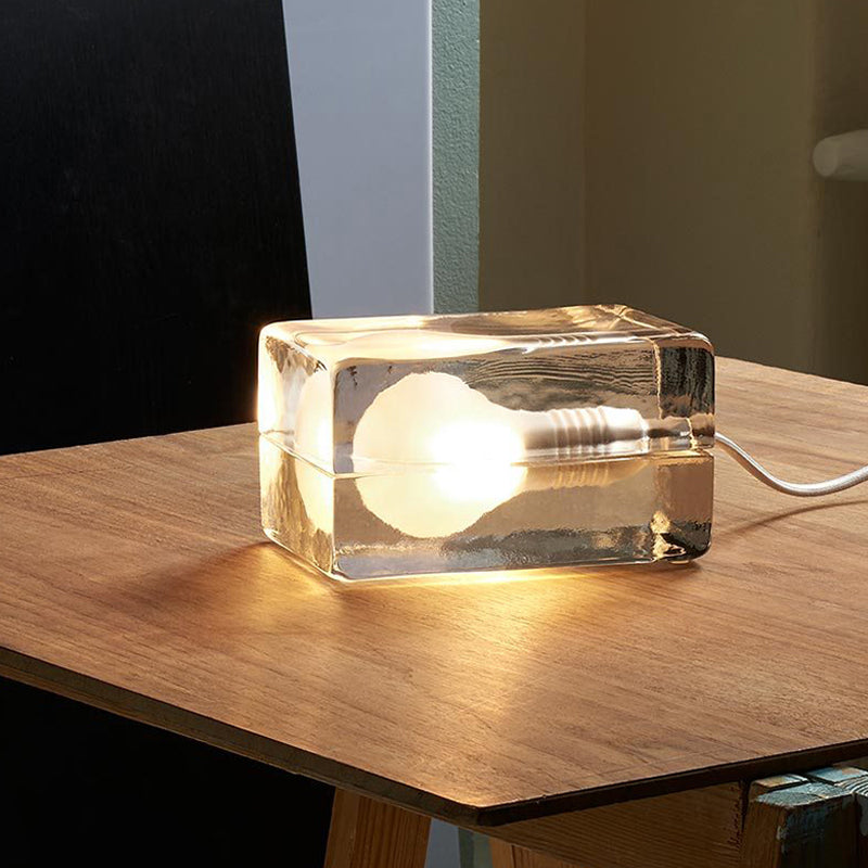 Lampada da tavolo cuboidale minimalista vetro traslucido 1 luce della camera da letto leggera illuminazione