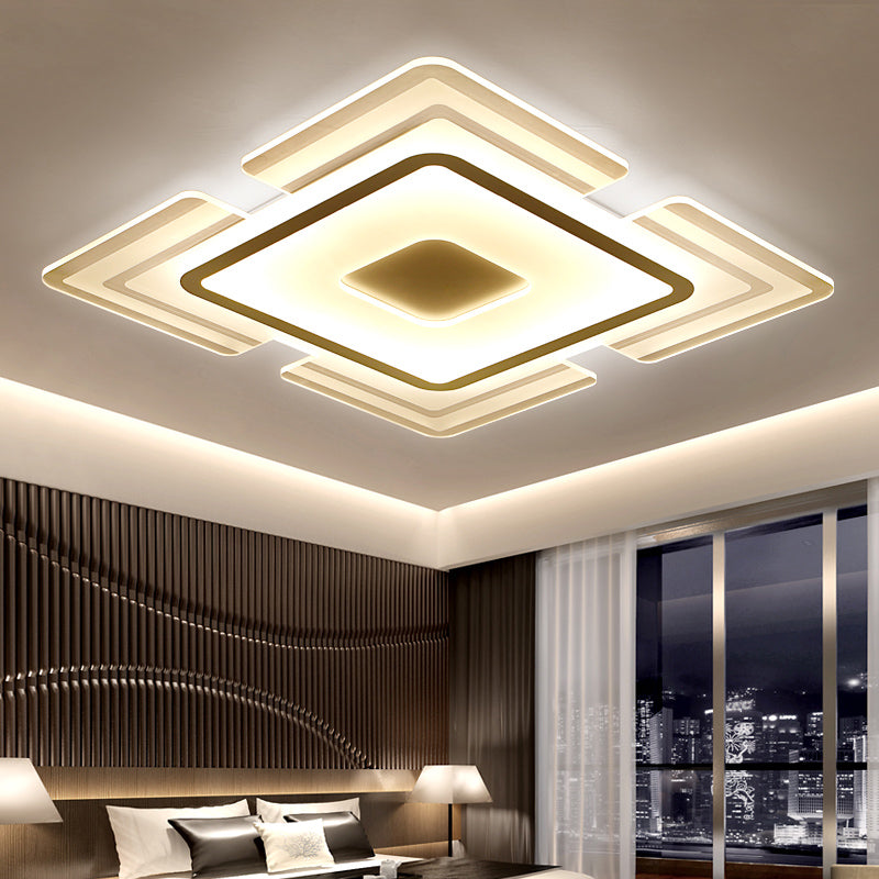Squared Petal Ultra Thin Flushmount Contemporary Acrylic White LED Ceiling Lamp for Living Room, 16.5/20.5 Inch Width