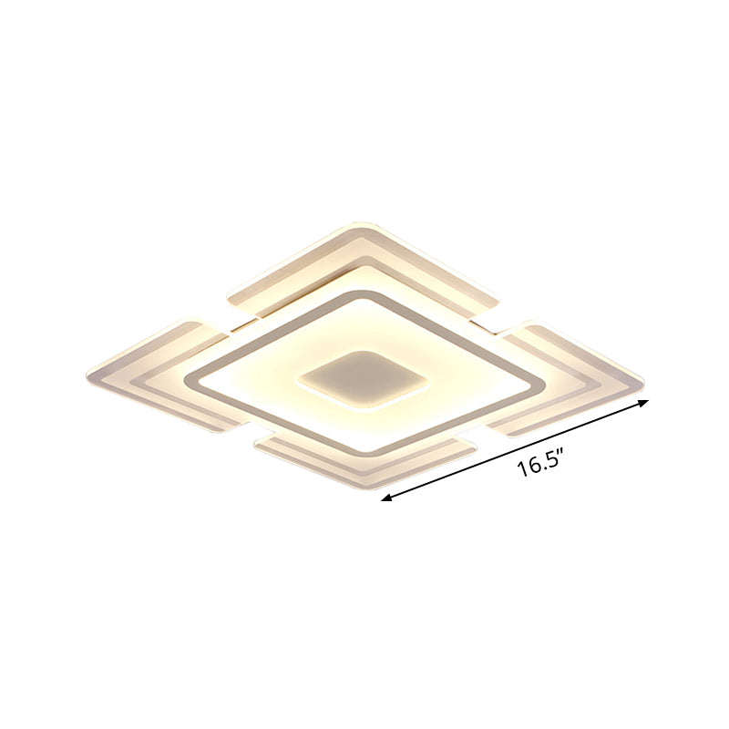 Squared Petal Ultra Thin Flushmount Contemporary Acrylic White LED Ceiling Lamp for Living Room, 16.5/20.5 Inch Width