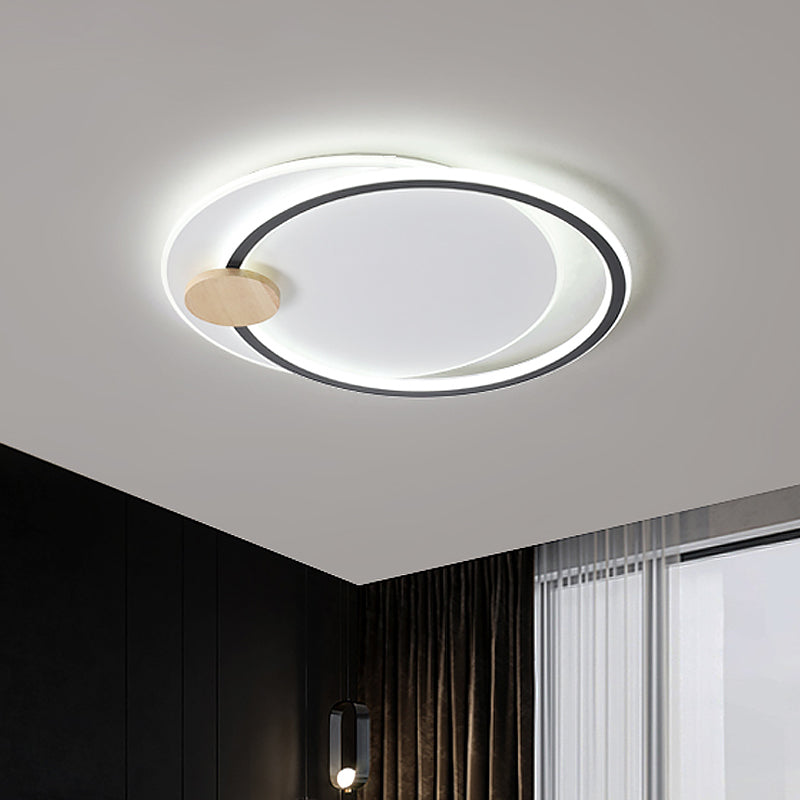 Black/Grey Dual Circle Ceiling Fixture Minimalist Acrylic 16.5"/20.5" Wide LED Flush Mount Recessed Lighting in Warm/White Light
