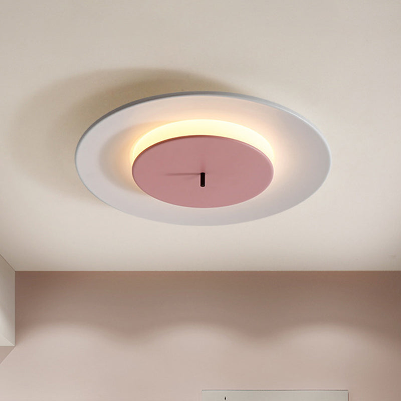 Iron 2 - Strato Rotondo Sottile Soffitto Illuminazione Macaron Rosa / Nero / White LED Flush Montaggio Fissaggio in 3 Colore Luce