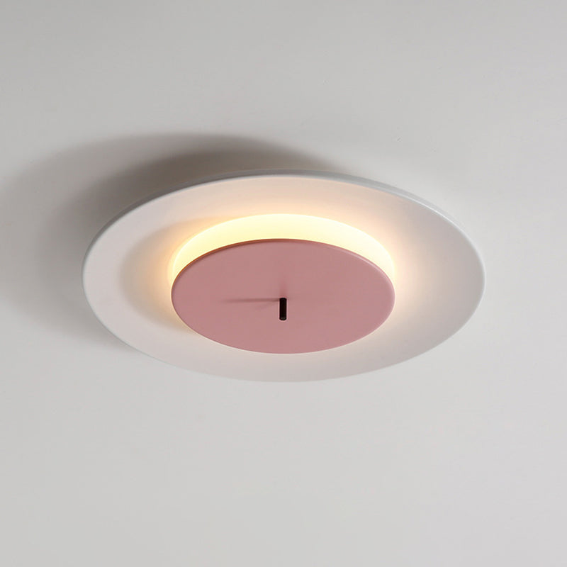 Fer 2-Couche ronde Thin Ceiling Éclairage Macaron Rose / Noir / Blanc LED Flush Fixture en 3 Lumière