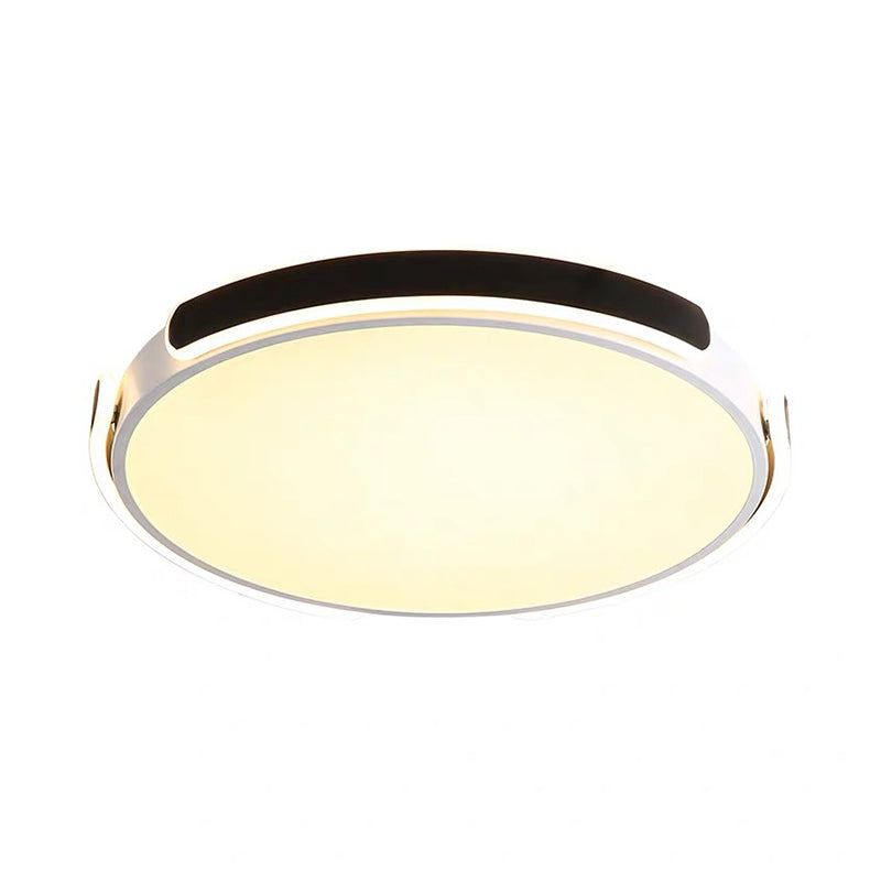 14"/18"/21.5" W Nordic LED Flush Mount Acrylic Black-White Round Ceiling Light with Riveted Side Strap, Warm/White Light