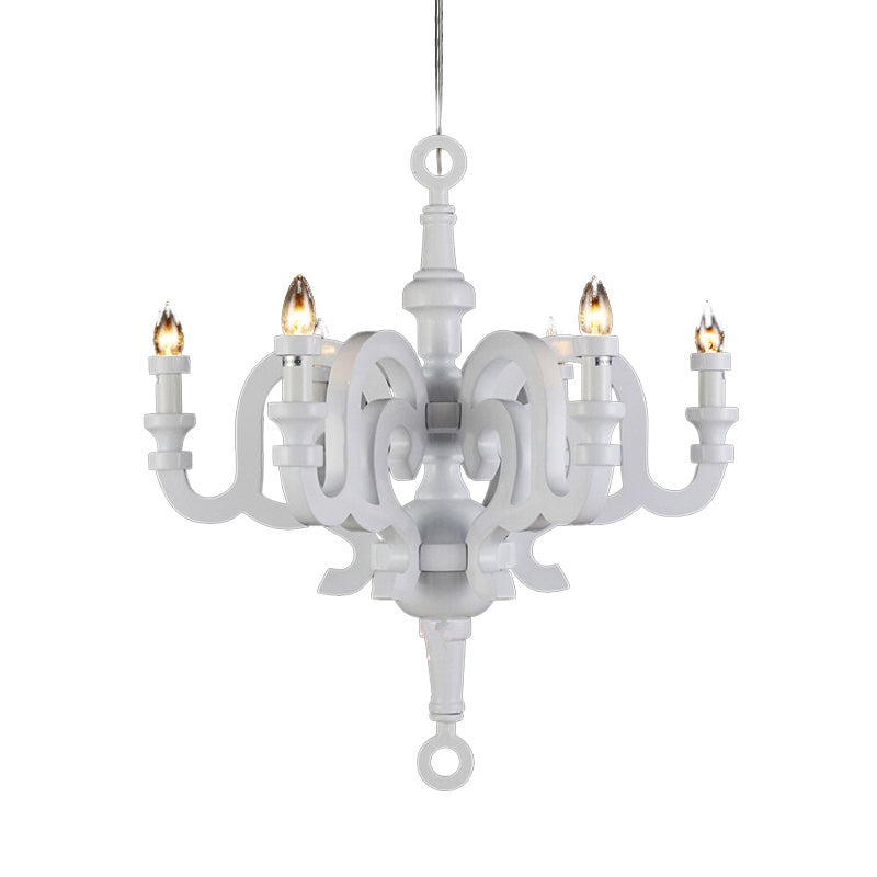 Traditionalistische kandelaar kroonluchter 6 koppen houten plafond hanglamp in wit voor woonkamer