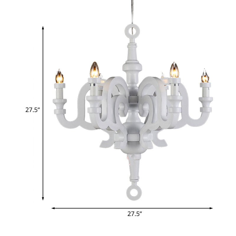 Traditionalistische kandelaar kroonluchter 6 koppen houten plafond hanglamp in wit voor woonkamer