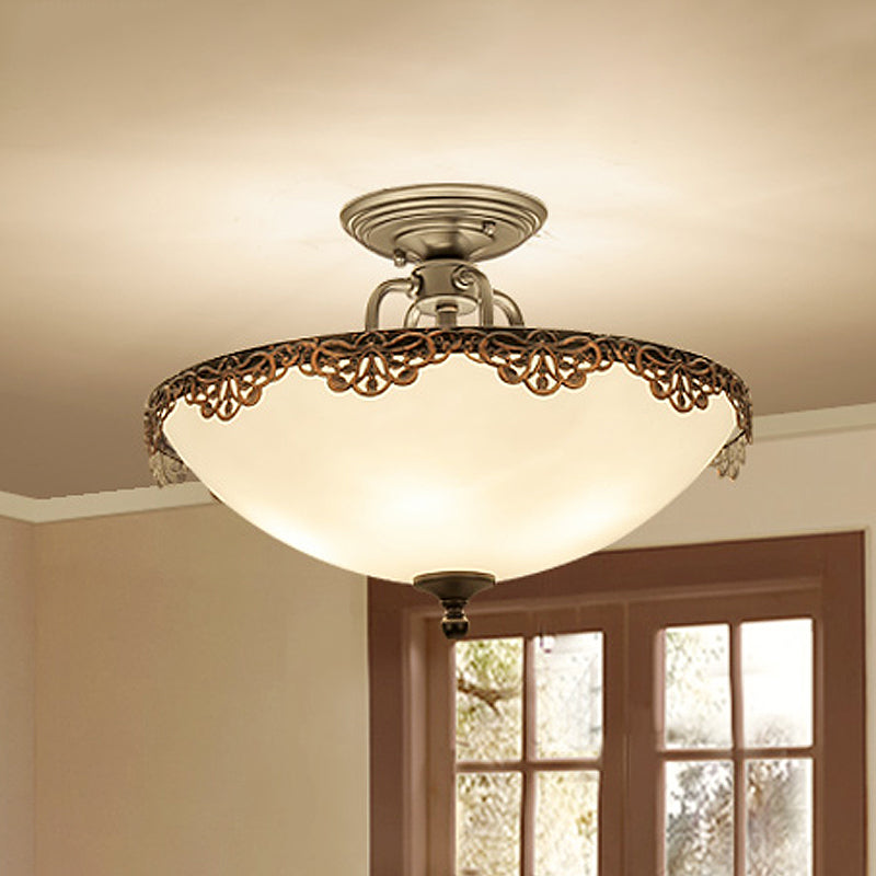 Lámpara de techo tradicional en forma de tazón 6 light White Glass Semi Flush Mount Lighting para comedor