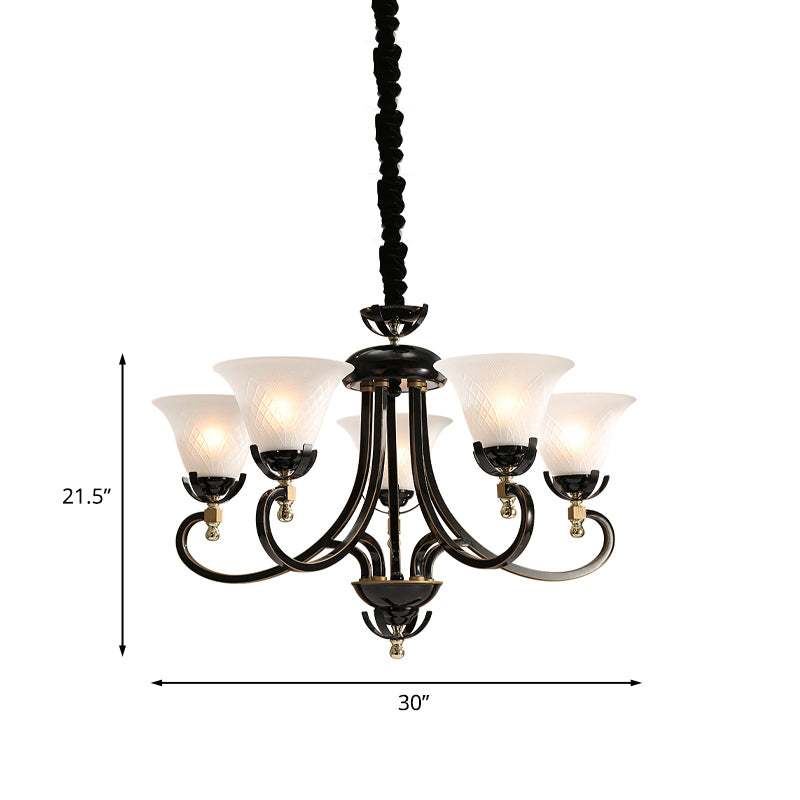 5/8-bulb uitlopende plafond Kroonluchter Retro Black Cream Glass Hanglampverlichting voor restaurant