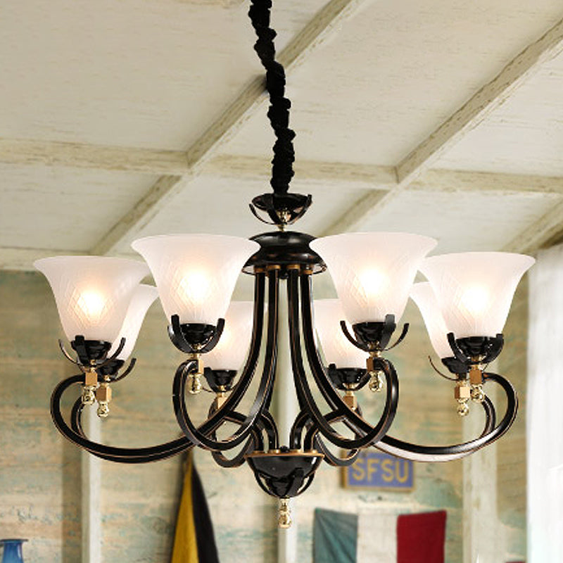 5/8-bulb uitlopende plafond Kroonluchter Retro Black Cream Glass Hanglampverlichting voor restaurant