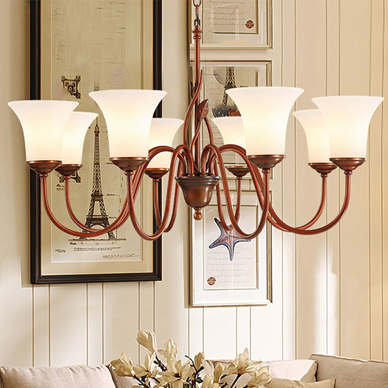 Koffie 8 Lichten Hangdoek Kroonluchter Vintage Milky Glass Wandelen Plafond Suspension Lamp voor de woonkamer