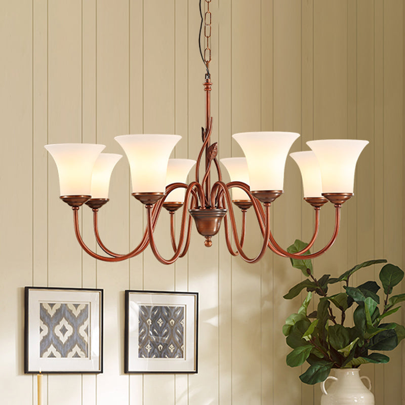 Koffie 8 Lichten Hangdoek Kroonluchter Vintage Milky Glass Wandelen Plafond Suspension Lamp voor de woonkamer