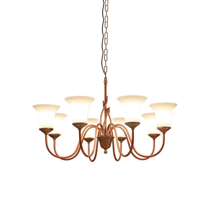 Koffie 8 Lichten Hangdoek Kroonluchter Vintage Milky Glass Wandelen Plafond Suspension Lamp voor de woonkamer