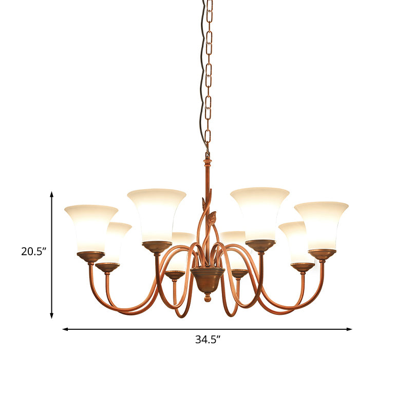Koffie 8 Lichten Hangdoek Kroonluchter Vintage Milky Glass Wandelen Plafond Suspension Lamp voor de woonkamer