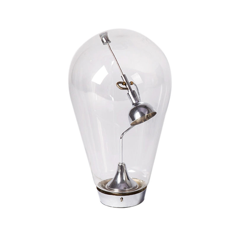 LED Bowl Desk Leicht Industrial Silver Metal Night Tischlampe mit birbemförmigem Glasthenschatten, 6,5 "/10" W.