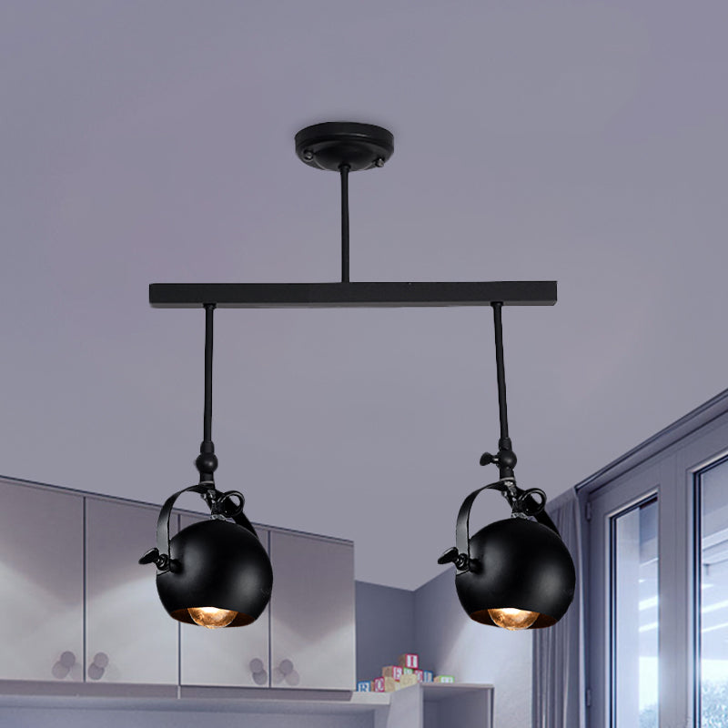 Dome Restaurant Semi Flush Mount Industrial Iron 2/3 Bulbs Black Ceiling Light Fixture with Linear Design