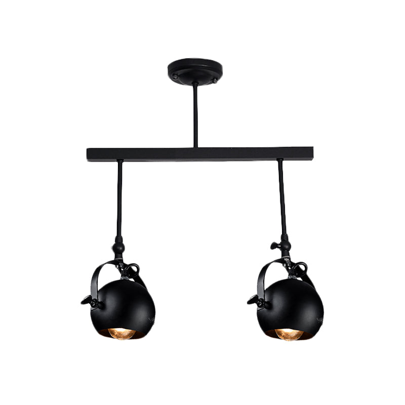 Dome Restaurant Semi Flush Mount Industrial Iron 2/3 Bulbs Black Ceiling Light Fixture with Linear Design