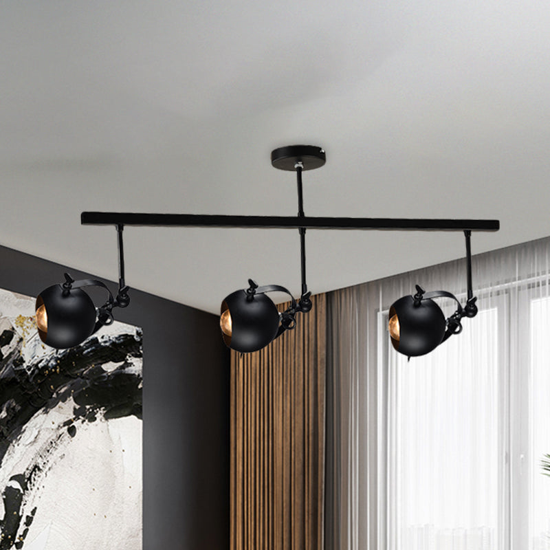 Dome Restaurant Semi Flush Mount Industrial Iron 2/3 Bulbs Black Ceiling Light Fixture with Linear Design