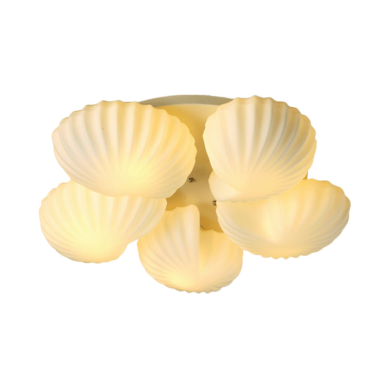Lampada da soffitto contemporanea a 5 luci con illuminazione a semimontaggio in vetro bianco smerigliato