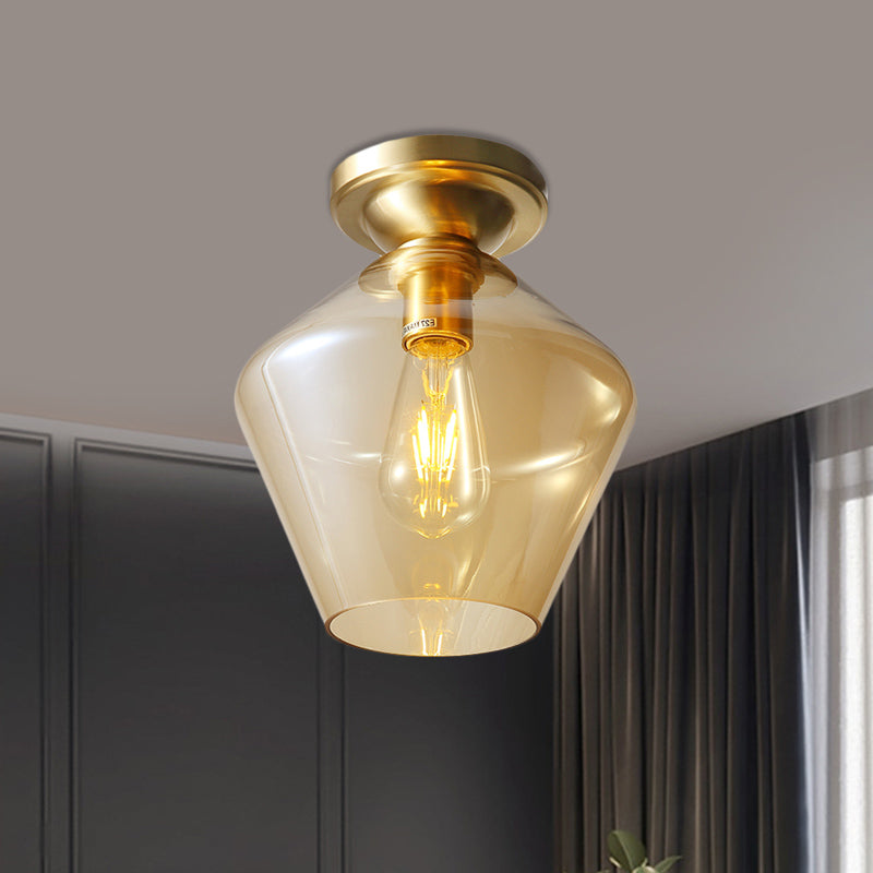 Losange encastré médiéval Cognac verre unique 9 "/ 15" large plafonnier en laiton