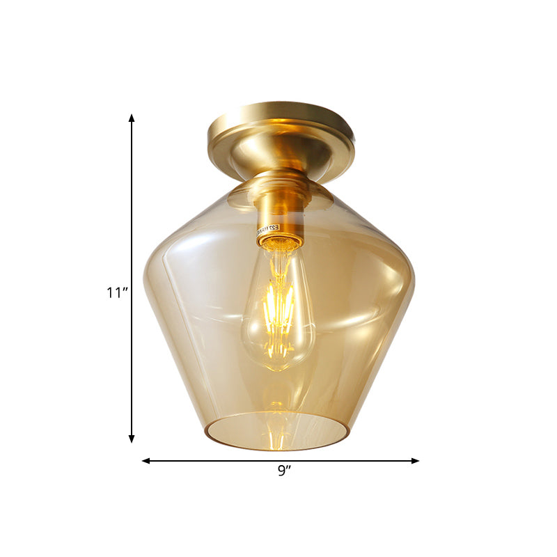 Losange encastré médiéval Cognac verre unique 9 "/ 15" large plafonnier en laiton
