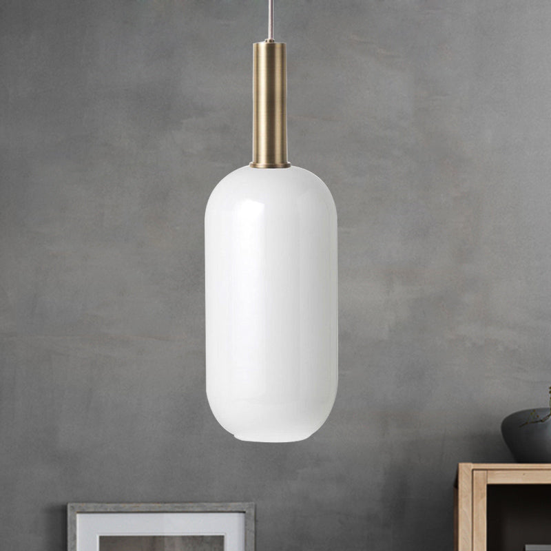 Opal Mattglas länglicher Deckenanhänger minimalist 1 leichte Messing -Hang -Lampen -Kit über Tisch