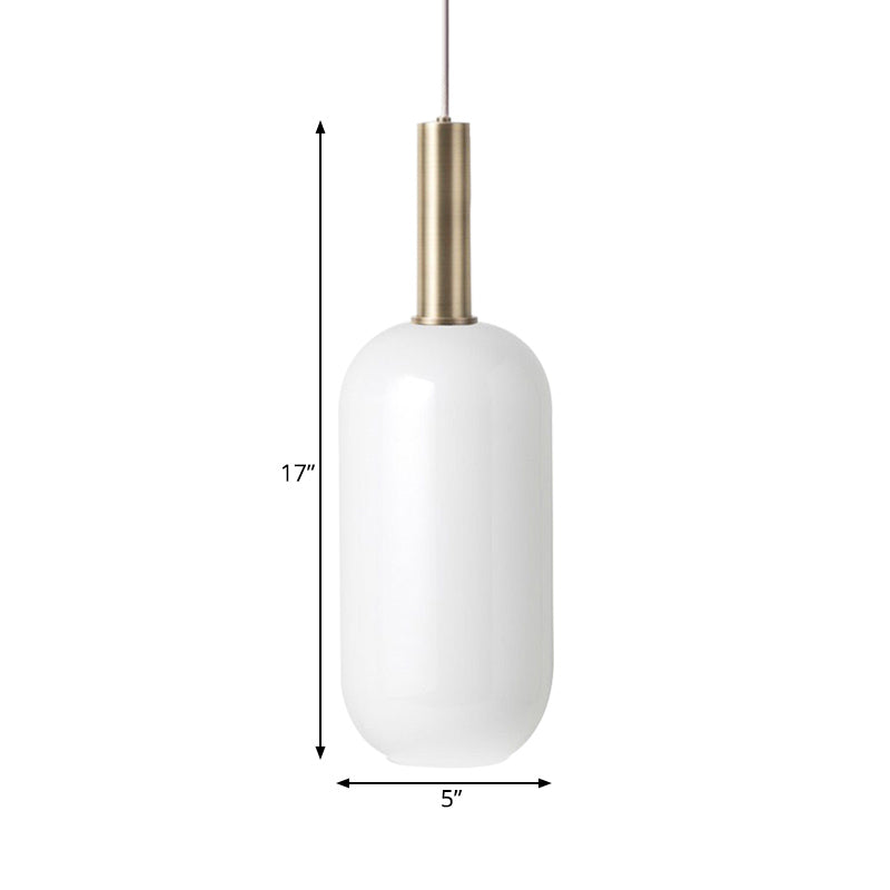 Opal Mattglas länglicher Deckenanhänger minimalist 1 leichte Messing -Hang -Lampen -Kit über Tisch