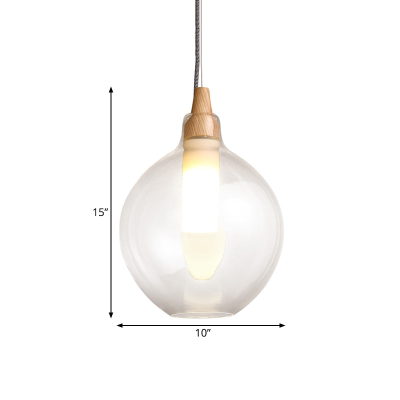 Clear Glass Dual Shade Globe Drop Pendant Simplicity 1-Light Hanging Ceiling Light with Wood Seal