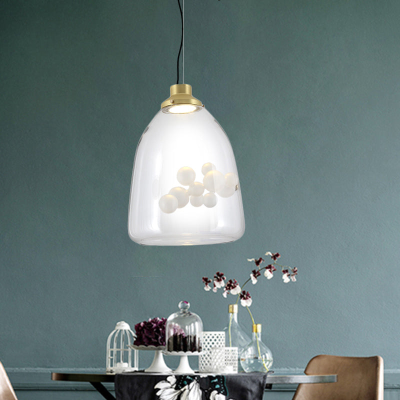 Minimalistische creatieve 1 bol hangend licht helder glas goud lang kegel/bol plafond hanger met binnenste bellendecoratie