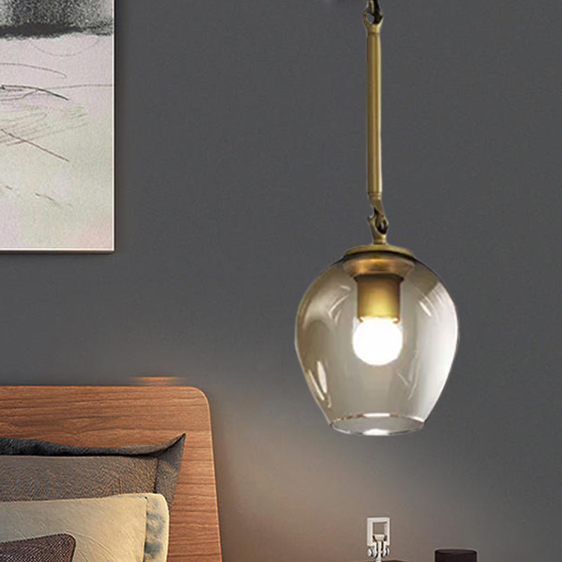 Retro Wine Cup Clear Dimple Glass Pendant 1 Head Hanging Ceiling Light in Black/Gold for Kitchen