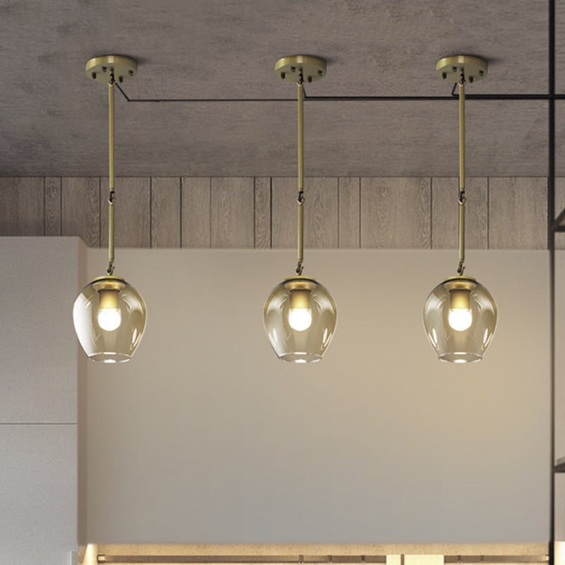 Retro Wine Cup Clear Dimple Glass Pendant 1 Head Hanging Ceiling Light in Black/Gold for Kitchen