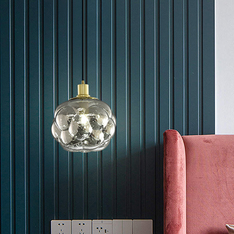 Simple Creative Swelling Globe Pendant Smoke Grey/Amber Glass Single Bedside Hanging Light Fixture