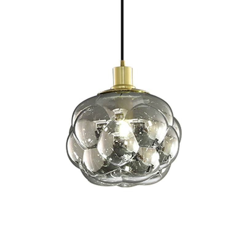 Simple Creative Swelling Globe Pendant Smoke Grey/Amber Glass Single Bedside Hanging Light Fixture