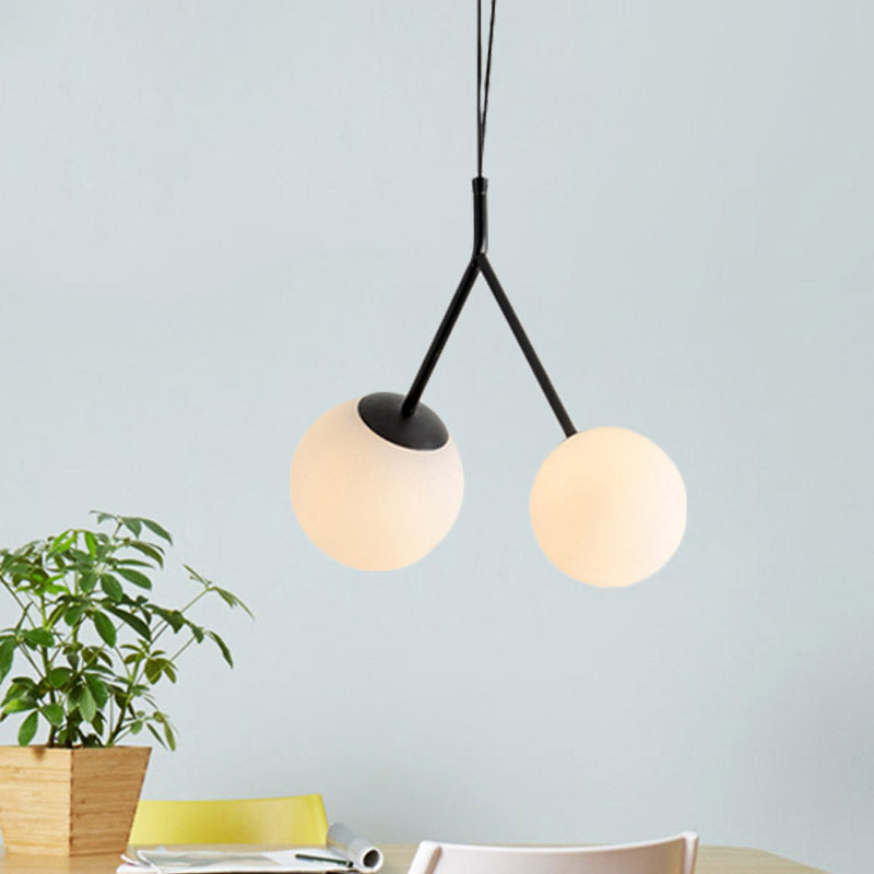 Wit glas Furcated Drop Lamp Minimalistisch 2 Lichten Zwart Kroonluchter Hanglamp