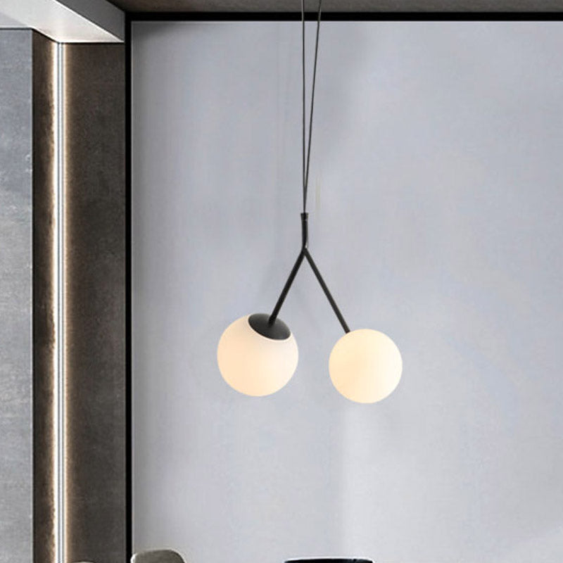 Wit glas Furcated Drop Lamp Minimalistisch 2 Lichten Zwart Kroonluchter Hanglamp