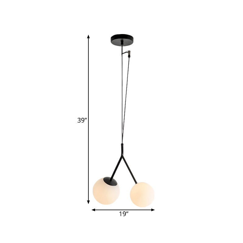 Wit glas Furcated Drop Lamp Minimalistisch 2 Lichten Zwart Kroonluchter Hanglamp
