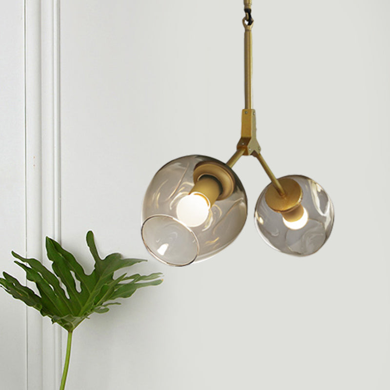 Lampadario biforcato nero/oro modernista 2 luci spazzate a sospensione in vetro a spirito aperto