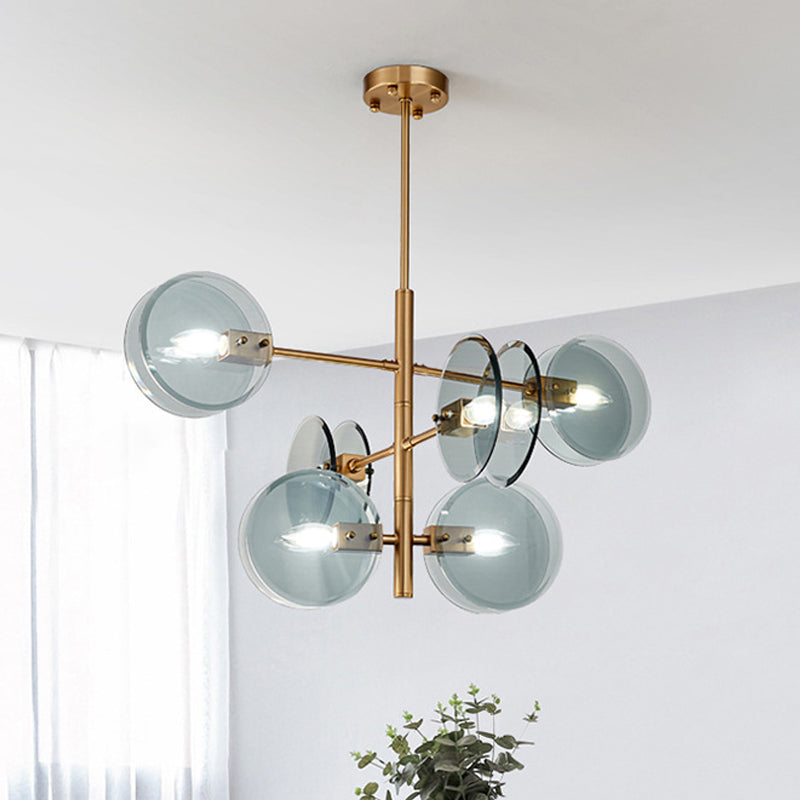 Mid secolo 6 lampadine lampadario blu in vetro blu ottone a doppia luce del soffitto a doppio fiuto