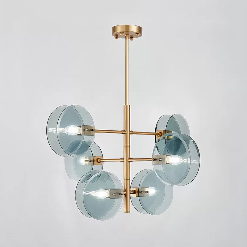 Mid secolo 6 lampadine lampadario blu in vetro blu ottone a doppia luce del soffitto a doppio fiuto