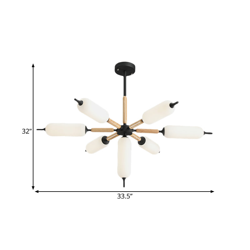 Houten barstende kroonluchter licht Noordse 7-lights black plafond suspensielampje met cilindermatte glazen lampenkap