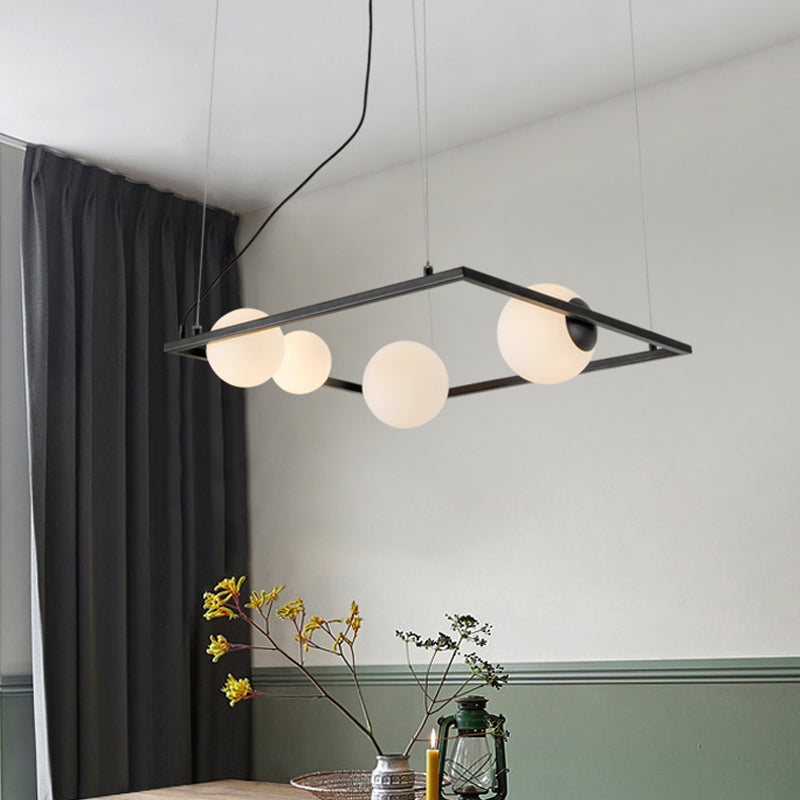 Bubble keuken dinette kroonluchter ivoor glas 4 lampen modernisme hangende hanger met vierkant frame in zwart/wit