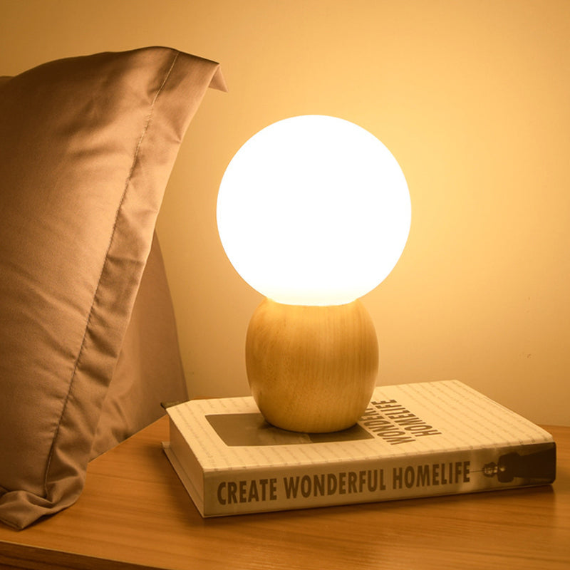 Sfera lampada da comodino vetro smerigliato 1 testa di illuminazione notturna minimalista con base in legno