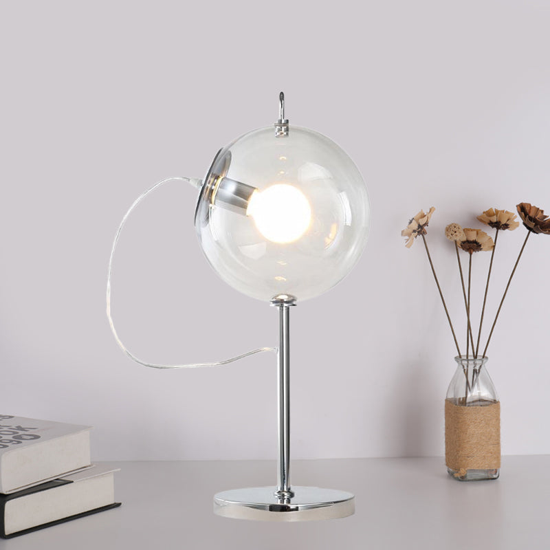 Lampada da tavolo minimalista a sfera in vetro trasparente con 1 lampadina, lampada da notte per salotto in cromo