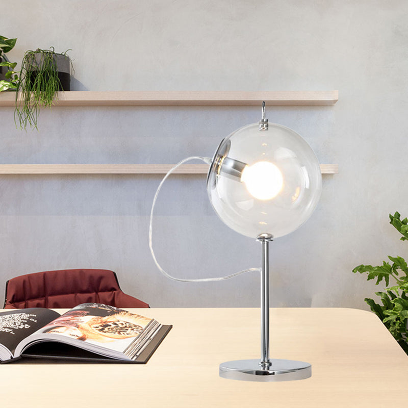 Lampada da tavolo minimalista a sfera in vetro trasparente con 1 lampadina, lampada da notte per salotto in cromo